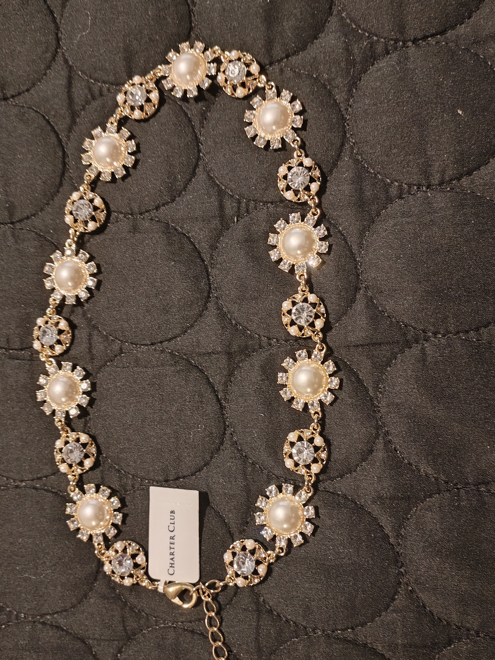 Charter Club Gold Pearl & Crystal Floral Necklace - Ivory Pearls